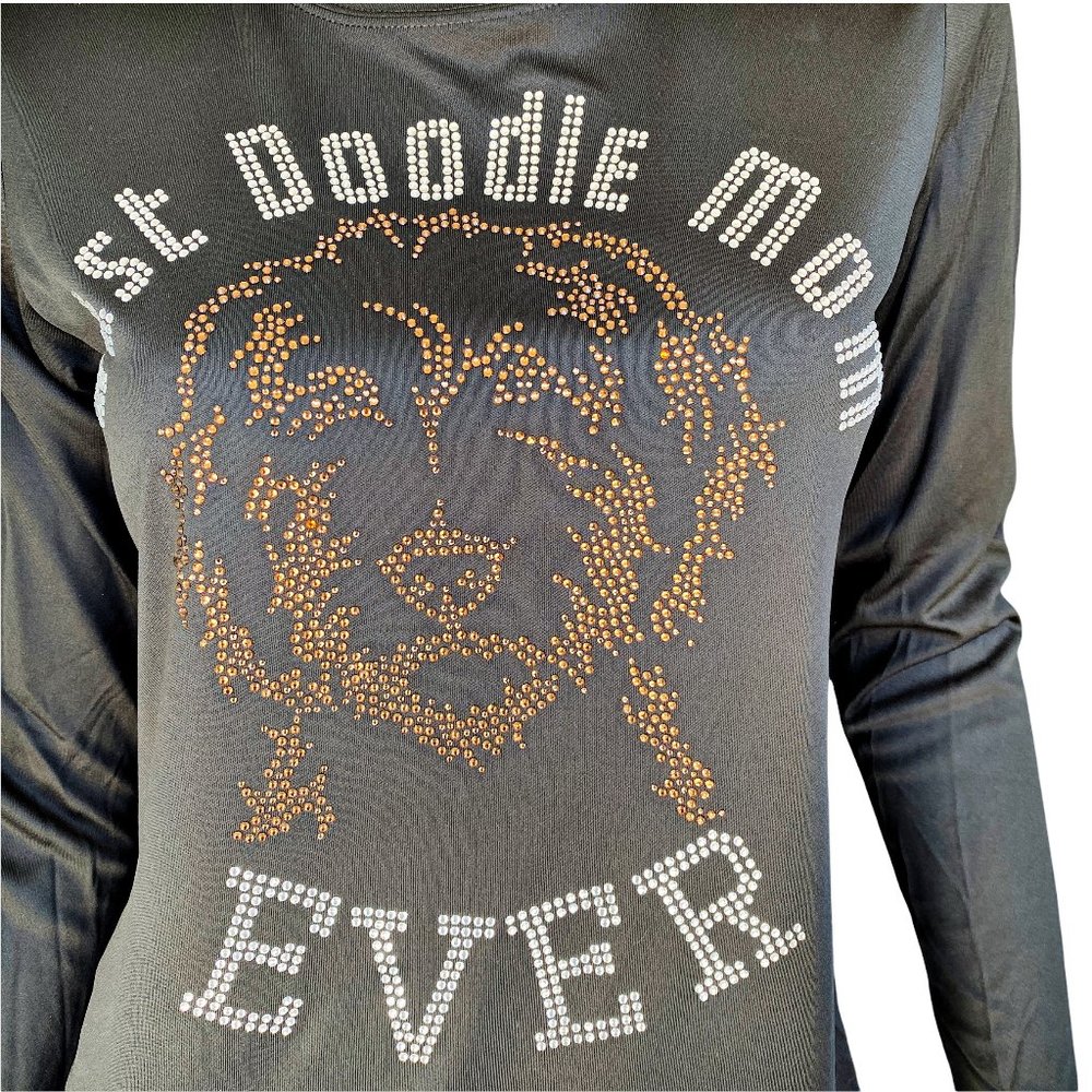Best Doodle Mom Ever Rhinestone Cooling Performance Long Sleeve Crew Shirt